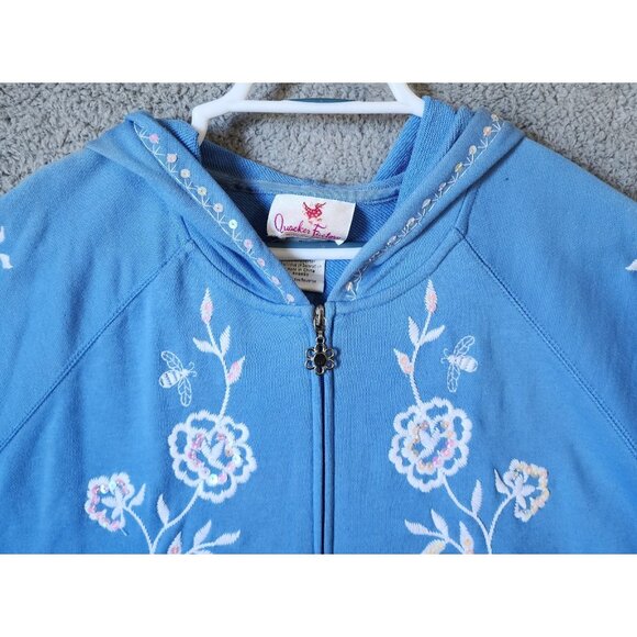 Quacker Factory Women's 3X Full Zip Hoodie Sweatshirt Embroidered Floral Blue - Picture 2 of 12